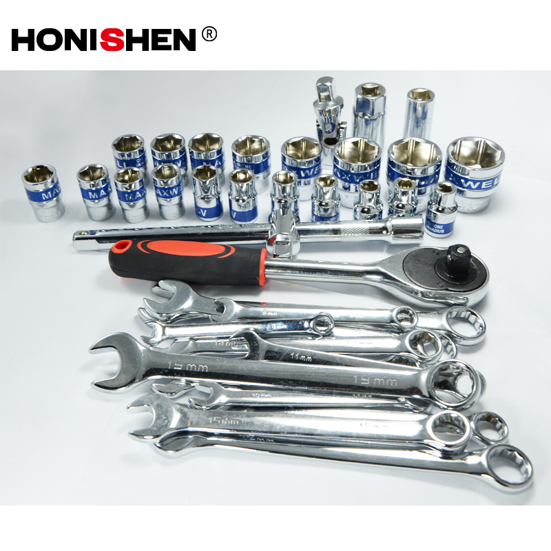 37pcs 1/2" Dr. Cr-V Steel Combination Wrench Ratchet Sockets Sets DGTT19