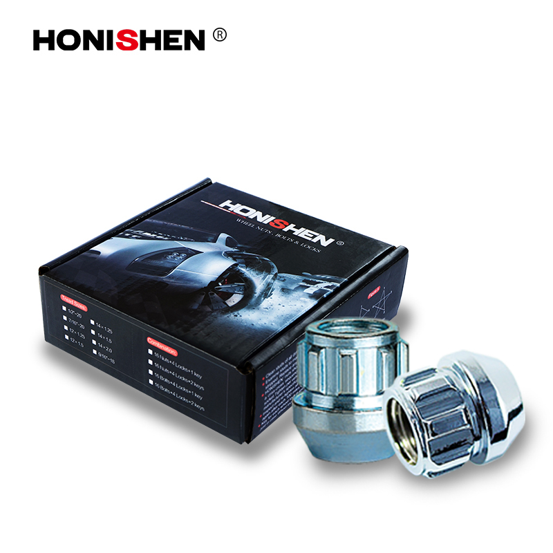 4 Nuts+1 Key 0.83" Open End Zinc Anti Theft Car Wheel Lock Nuts Set 41500