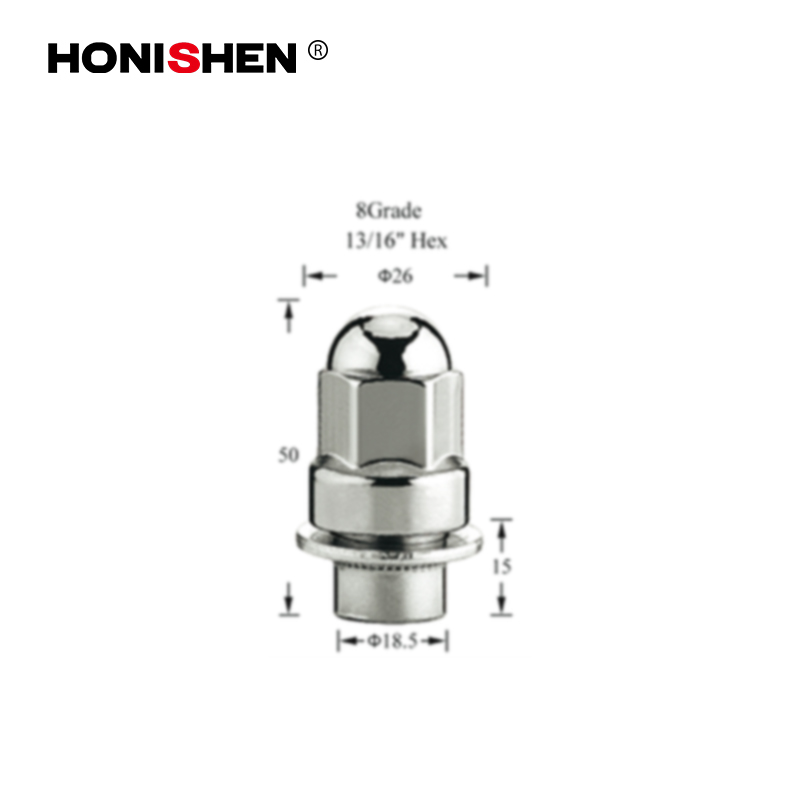 8 Grade 13/16" Hex Dome Shank Wheel Nuts 17320