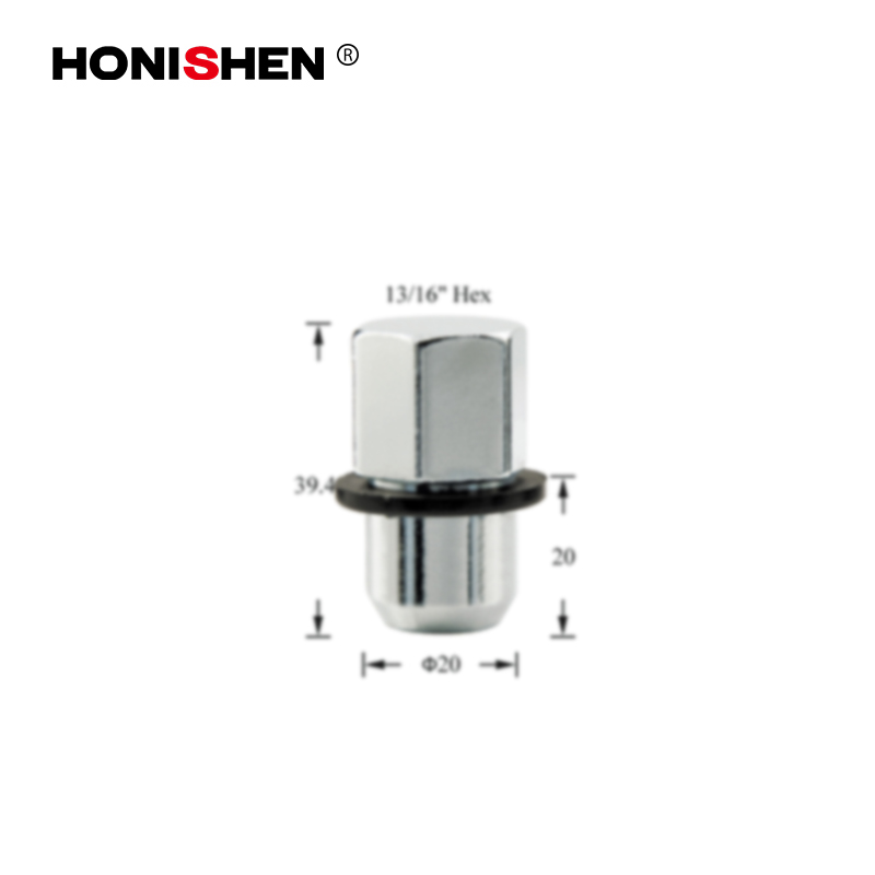 13/16" Hex 1.55" Length Shanked Lug Nuts w/Rubber Washer 15104