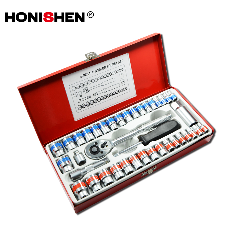 40pcs 1/4“&”3/8" Dr. Metric SAE Cr-V Steel Socket Wrench Sets DGTT13